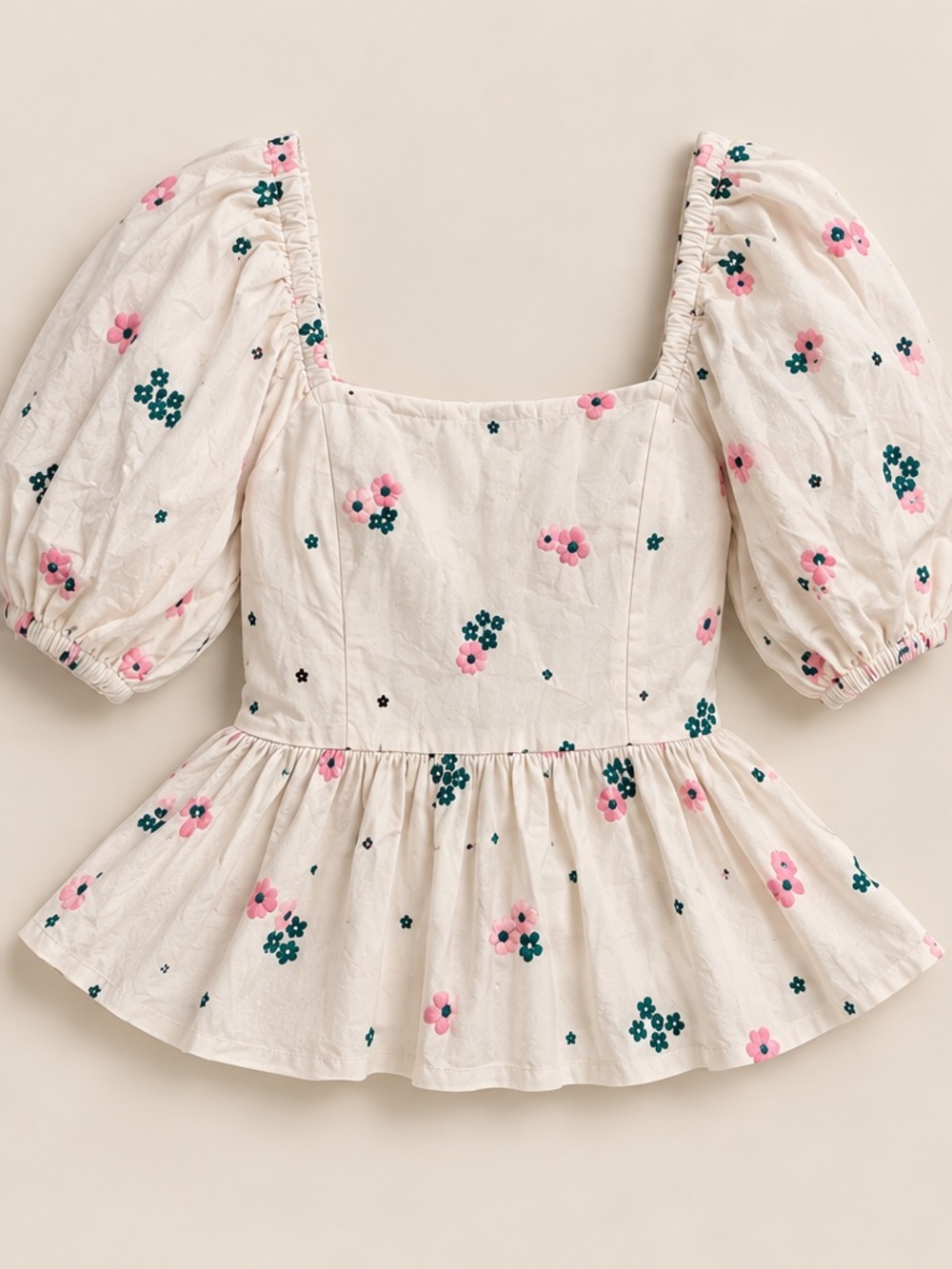 Barbour White Floral Puff Sleeve Peplum Blouse